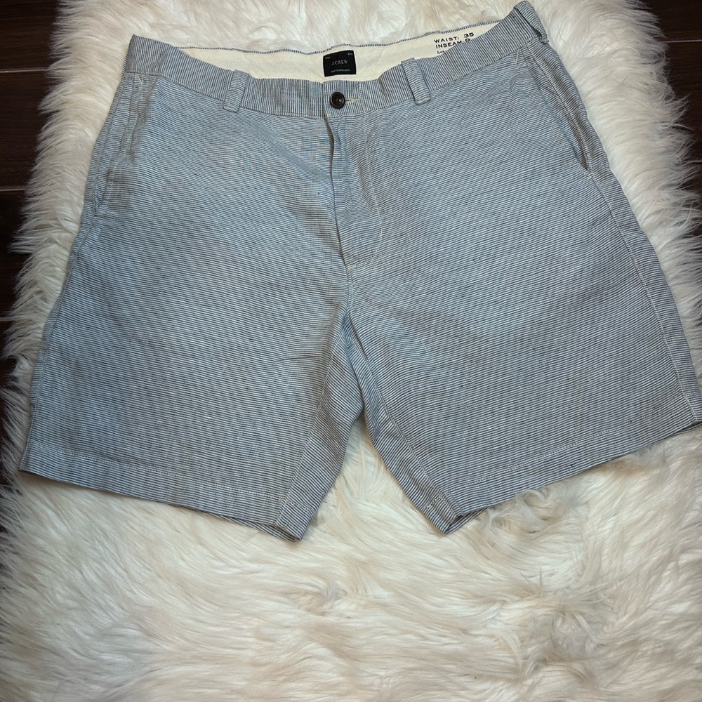 J Crew  100% LINEN Striped Shorts Mens Size 35" x 9" Preppy Nautical Blue AM406
